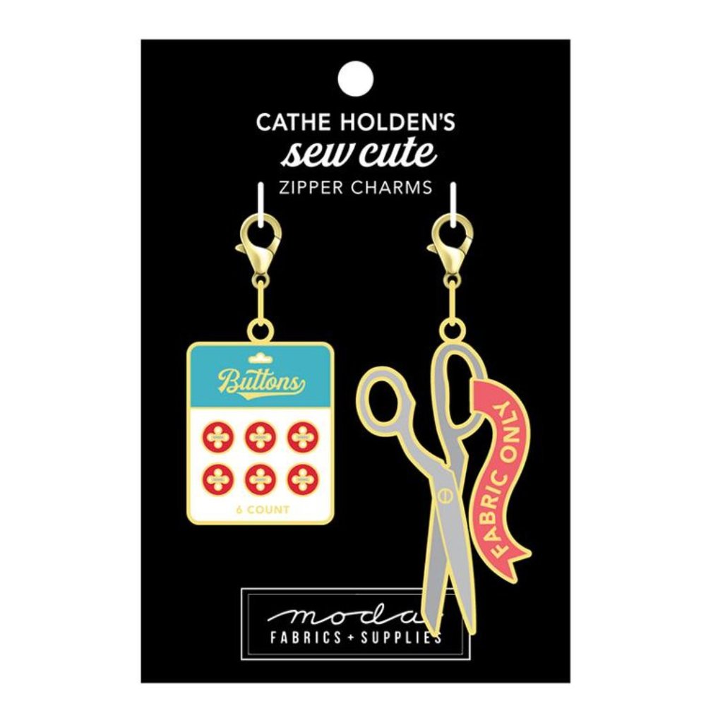 Scissor and Button Card Enamel Zipper Pulls (Set of Two) Cathe Holden